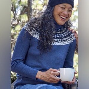L. L. Bean Blue Cashmere blend Fair Isle Turtleneck Sweater Size Small Petite